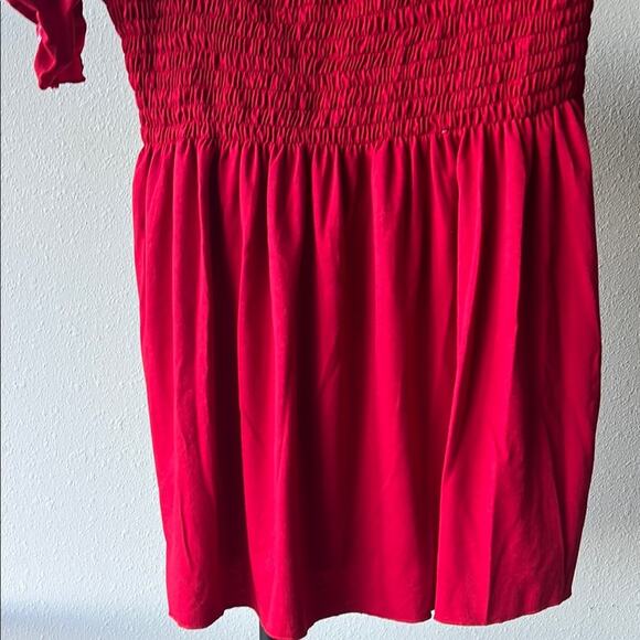 Just My Size Red Smocked Flutter Sleeve Blouse - Picture 7 of 8
